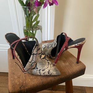 ASOS brand snakeskin pointed toe strappy stiletto heel | Size 10